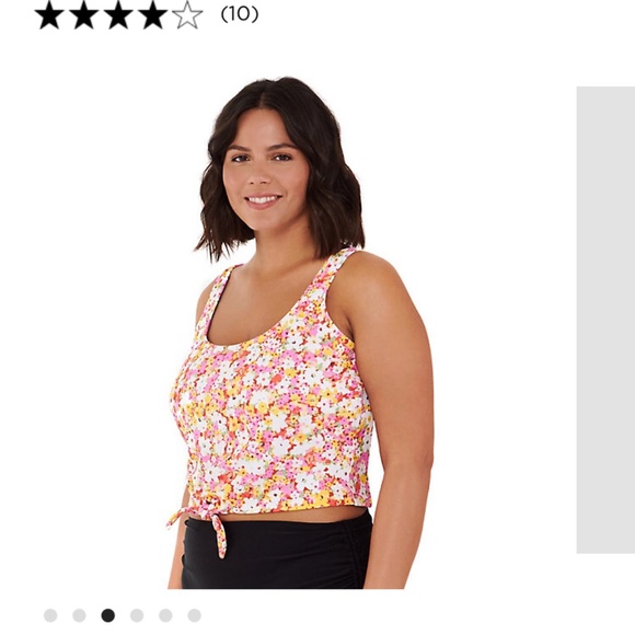 TANKINI TOP FRONT TIE KNOT JUNIOR PLUS ORANGE/PINK FLORAL YOGA TOP XXL - Picture 1 of 7